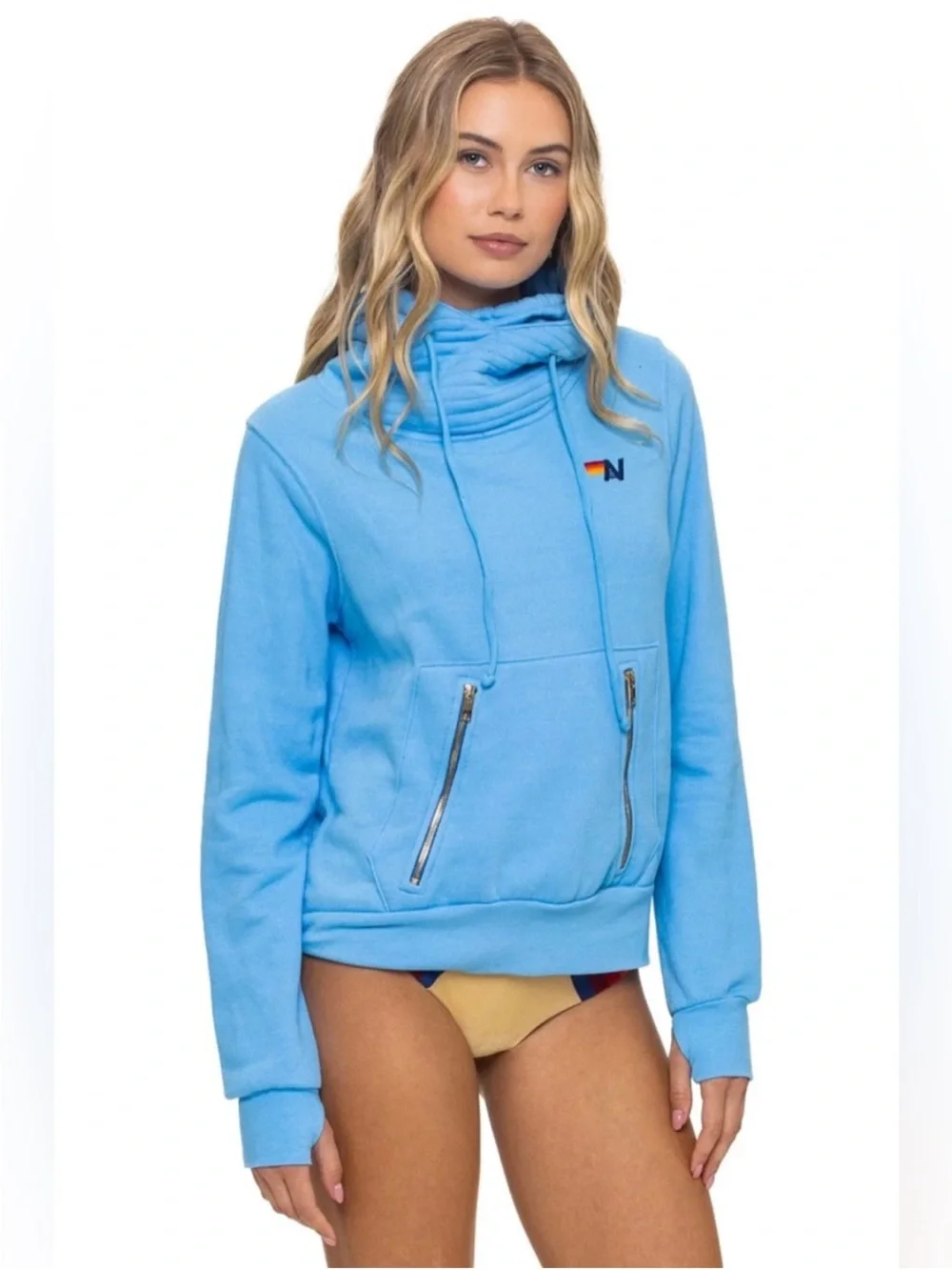 Aviator Nation Ninja Hoodie Sky Blue Size M Ultra Soft Cozy Sweatshirt - Picture 2 of 12
